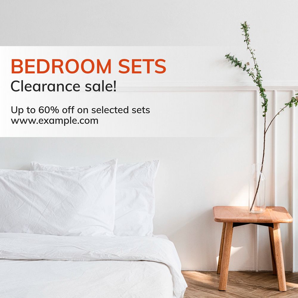 Bedroom sale Instagram post template, editable text