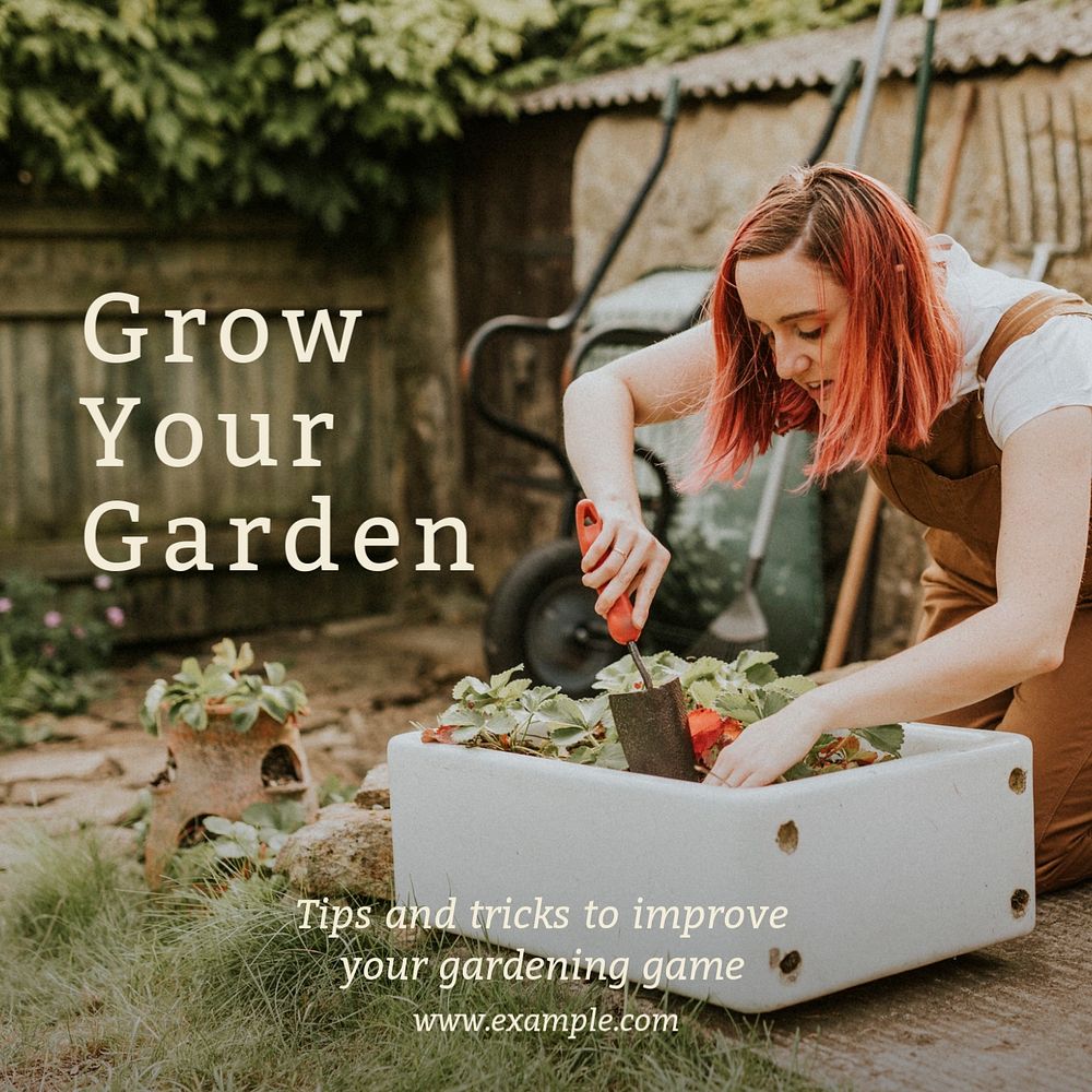 Grow your garden Instagram post template, editable text