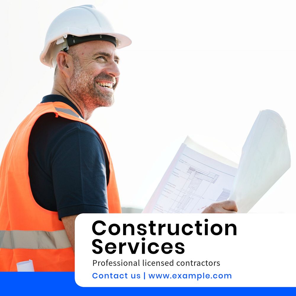 Construction services Instagram post template, editable text