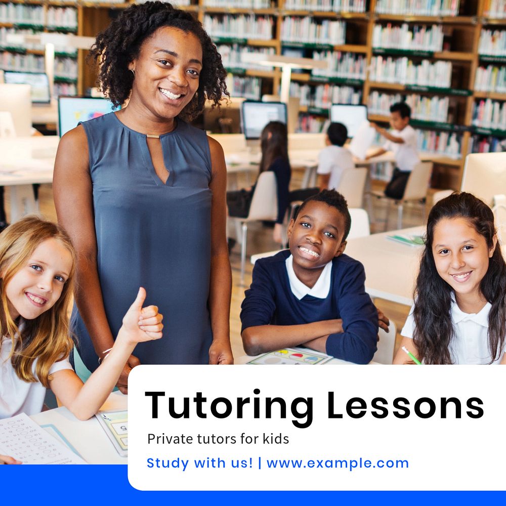 Tutoring lessons Instagram post template, editable text