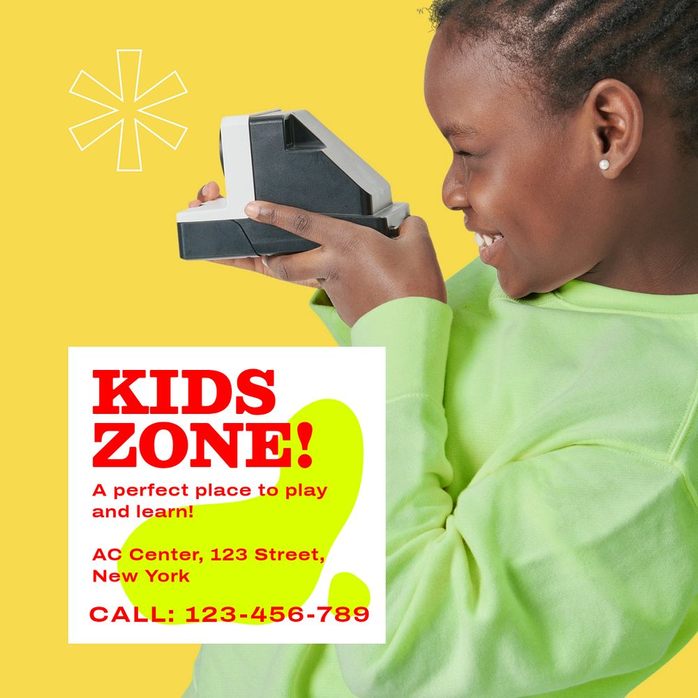 Kids zone Instagram post template, editable text