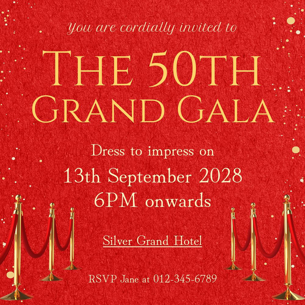 Gala night Instagram post template, editable text