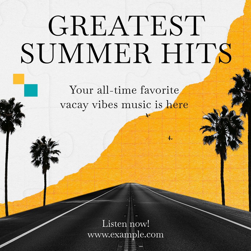 Summer songs playlist Instagram post template, editable text