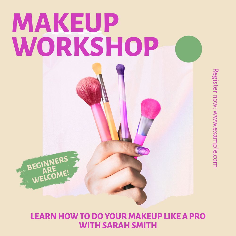 Makeup workshop Instagram post template, editable text