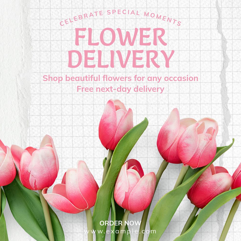 Flower delivery Instagram post template, editable text