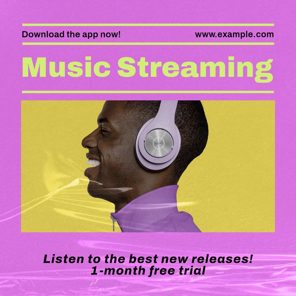 Music streaming Instagram post template, editable text