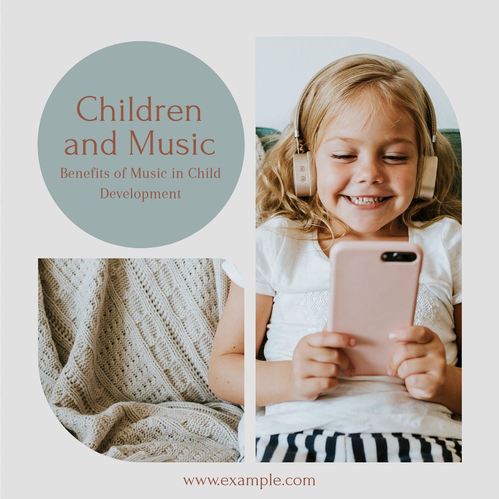 Children and music Instagram post template, editable text