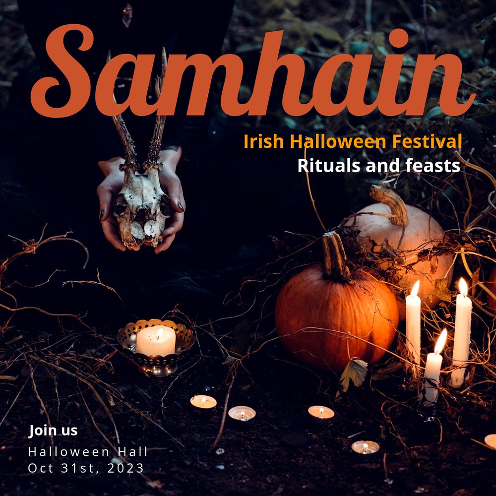 Samhain Ireland festival Instagram post template, editable text