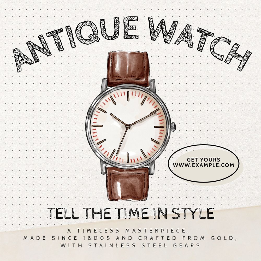 Antique pocket watches Instagram post template, editable text