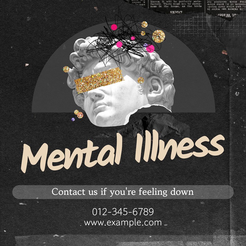 Mental illness Instagram post template, editable text