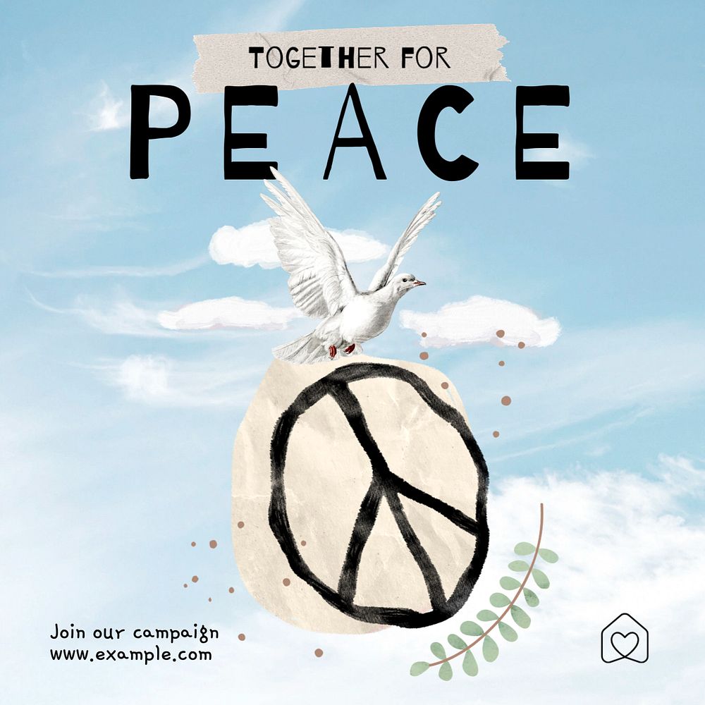 Together & peace Instagram post template, editable text