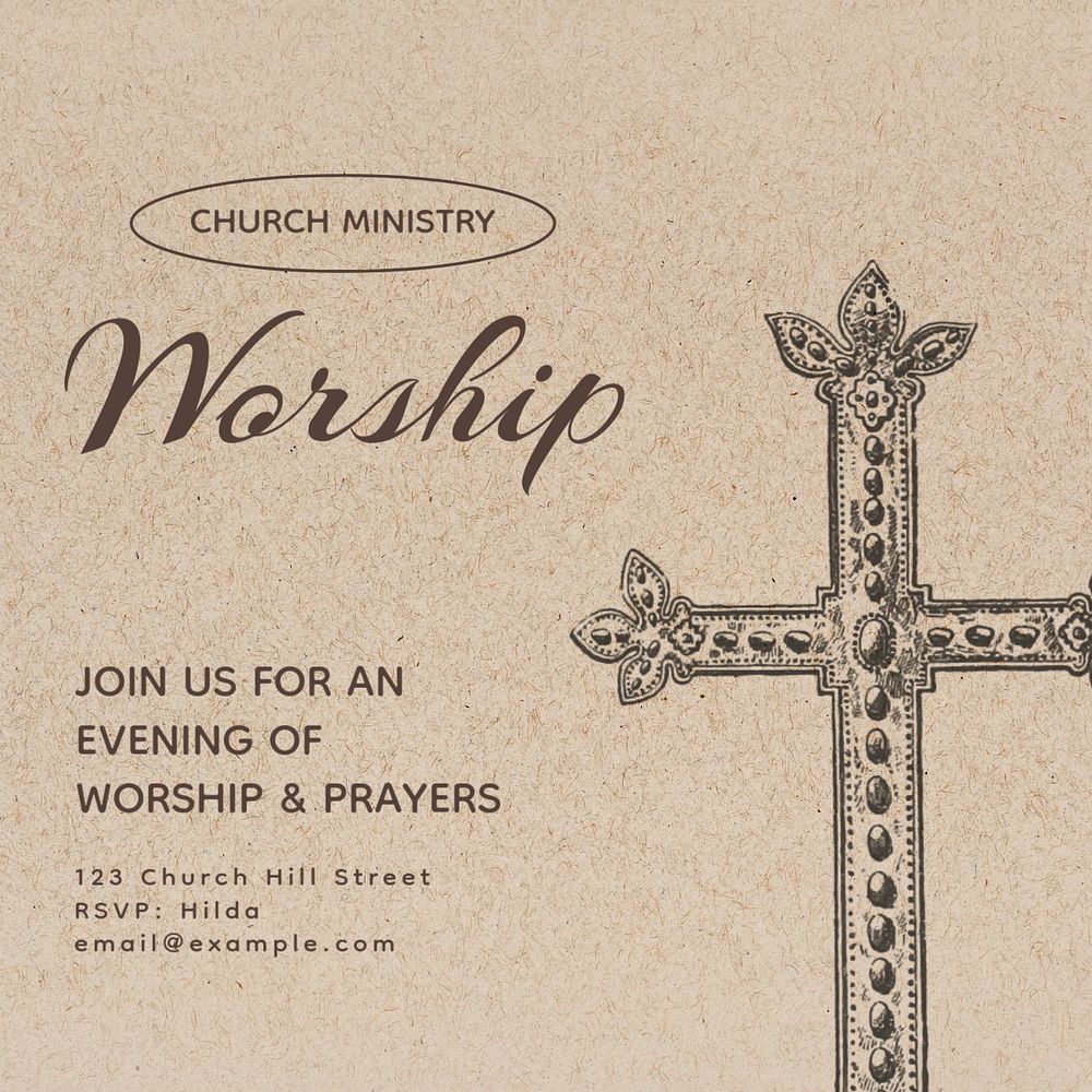 Church worship service  Instagram post template, editable text