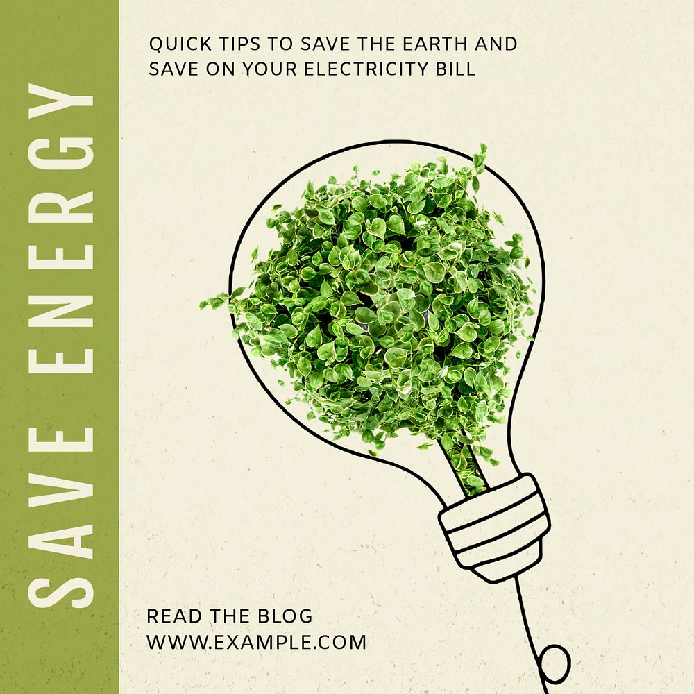 Save energy Instagram post template, editable text