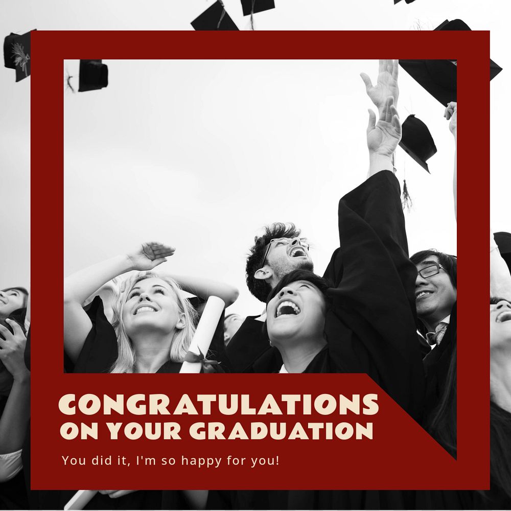 Graduation message Instagram post template, editable text