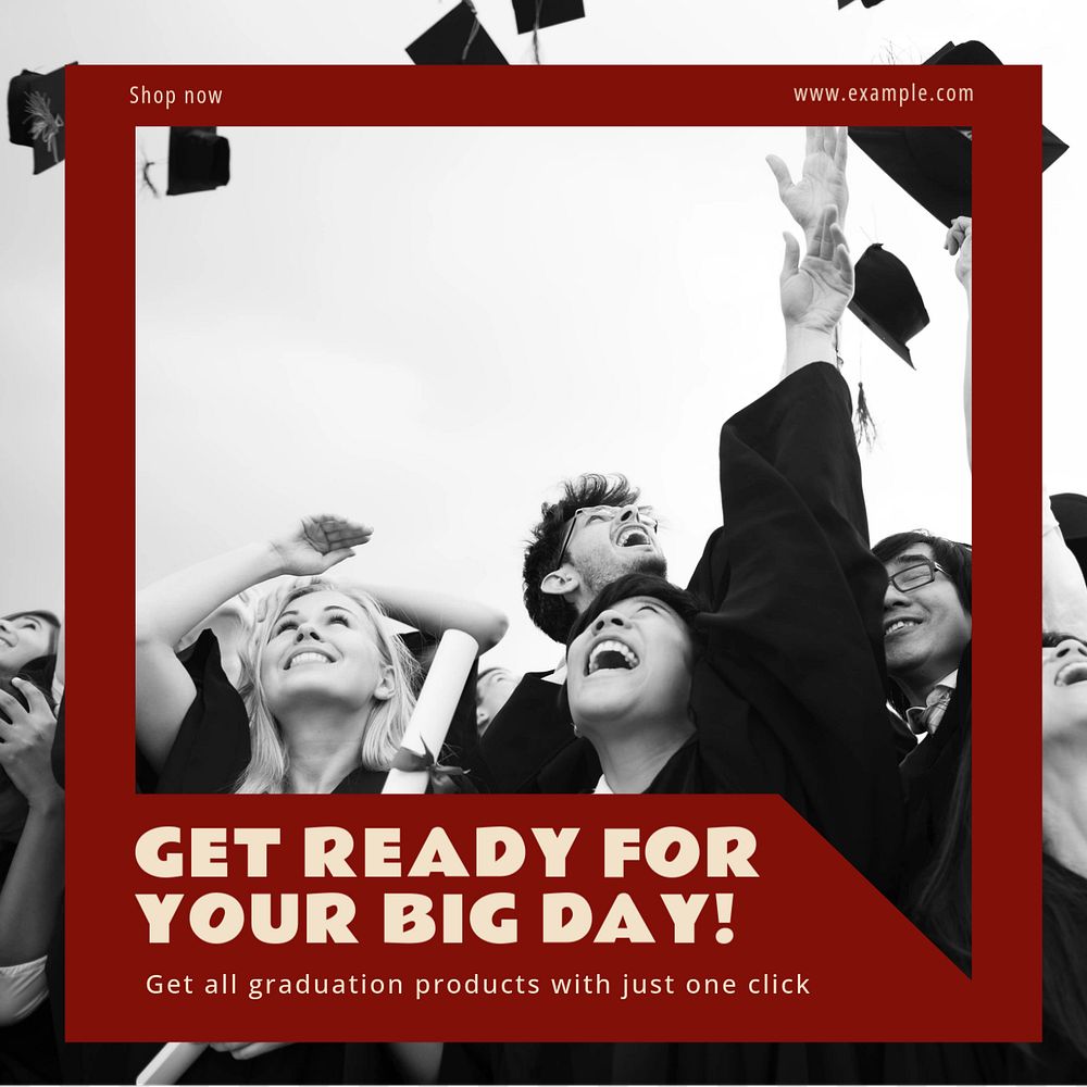 Graduation cap and gown Instagram post template, editable text