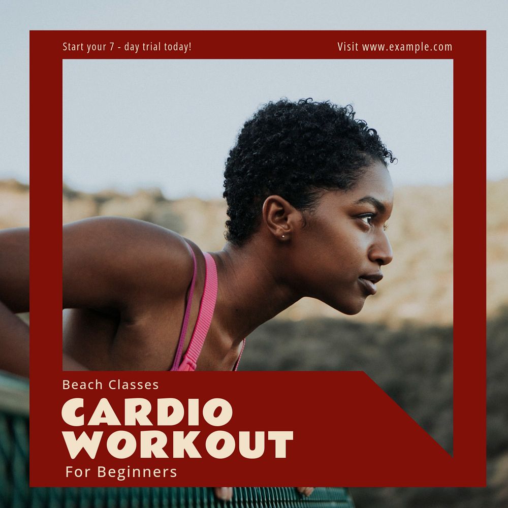 Cardio workout Instagram post template, editable text