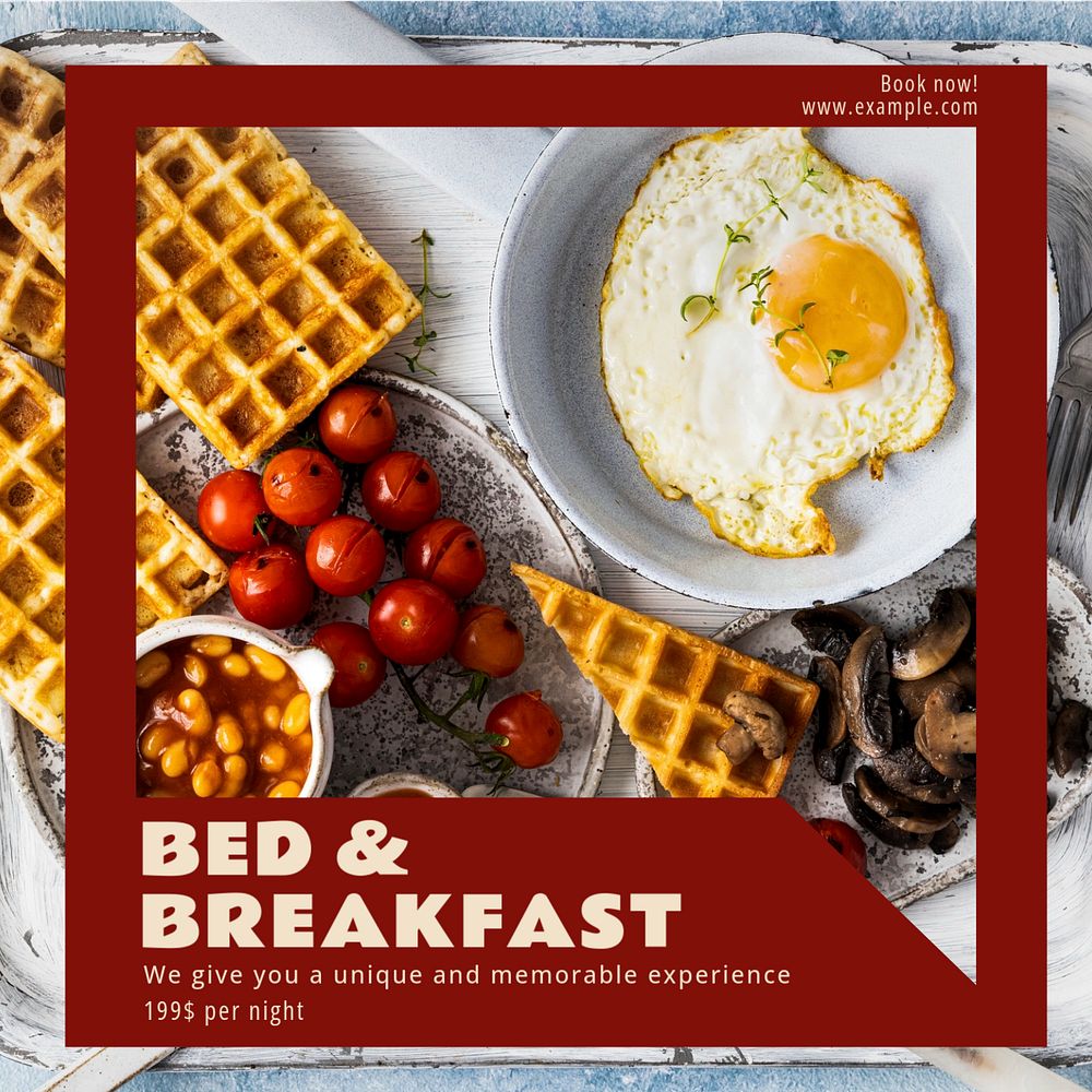 Bed & breakfast Instagram post template, editable text