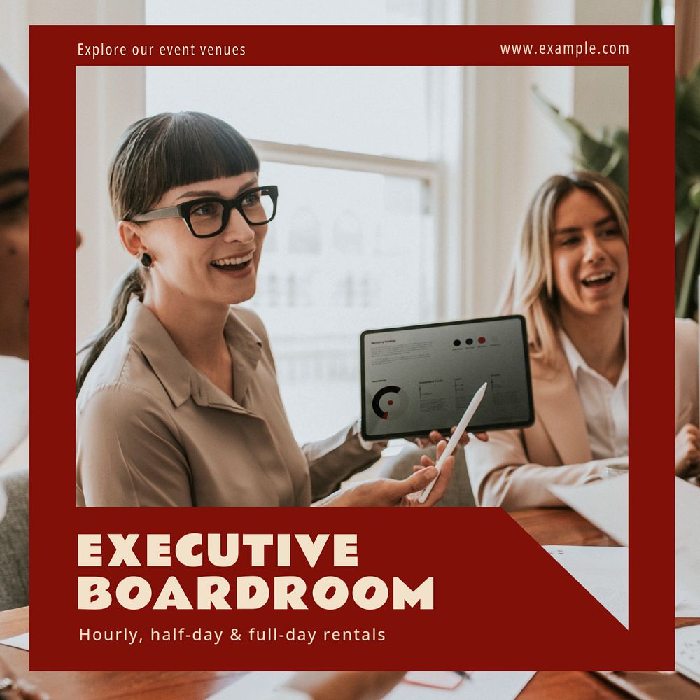 Executive boardroom Instagram post template, editable text