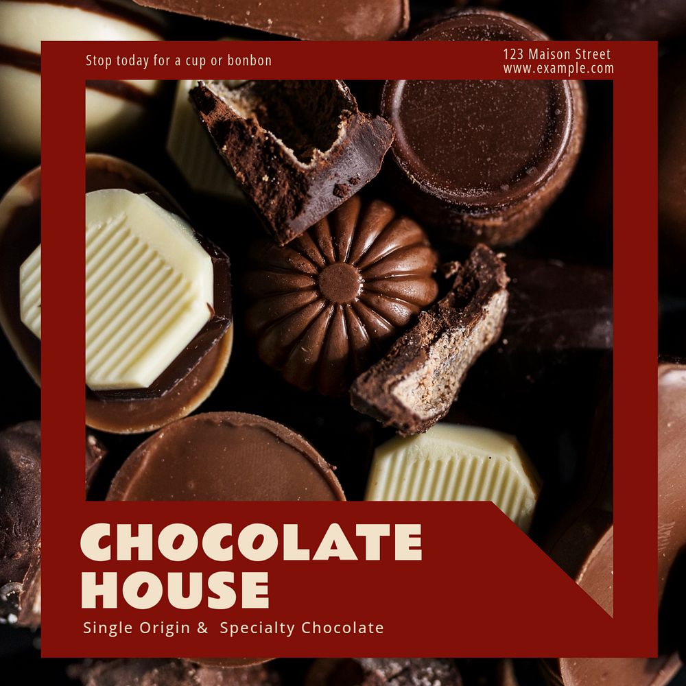 Chocolate shop Instagram post template, editable text