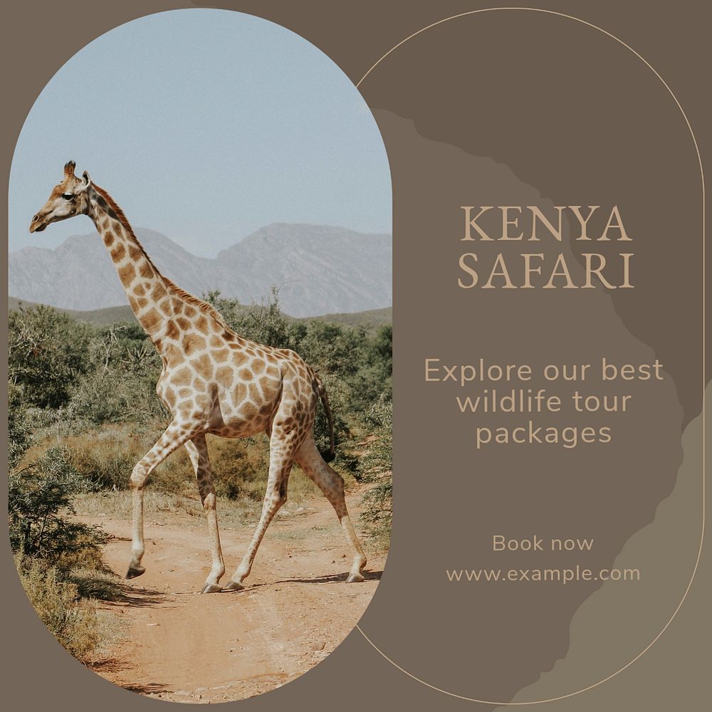 Kenya safari Instagram post template, editable text