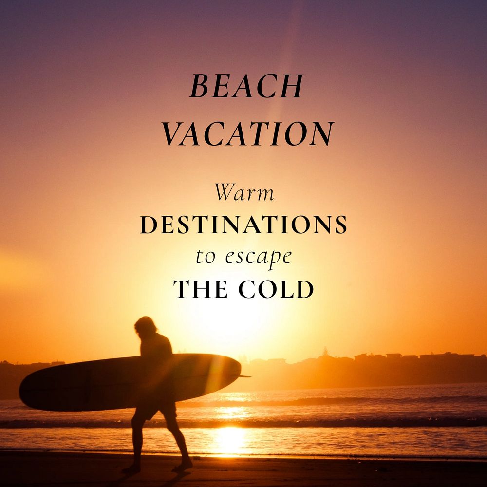 Beach vacation Instagram post template, editable text