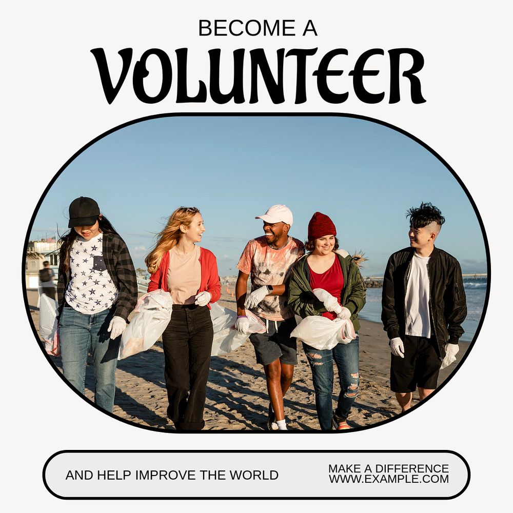 Become a volunteer Instagram post template, editable text