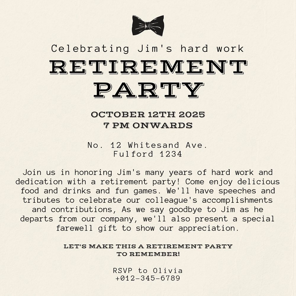 Retirement party Instagram post template, editable text