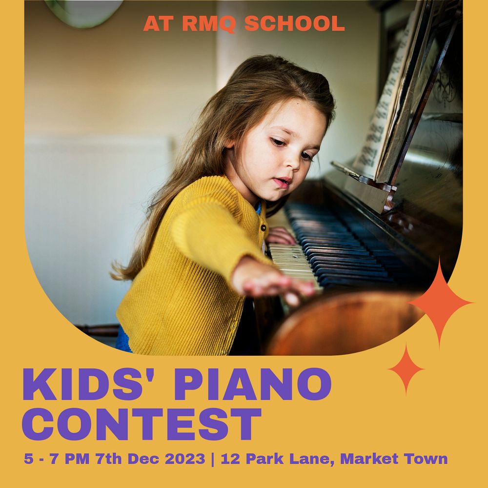 Kids' piano contest Instagram post template, editable text