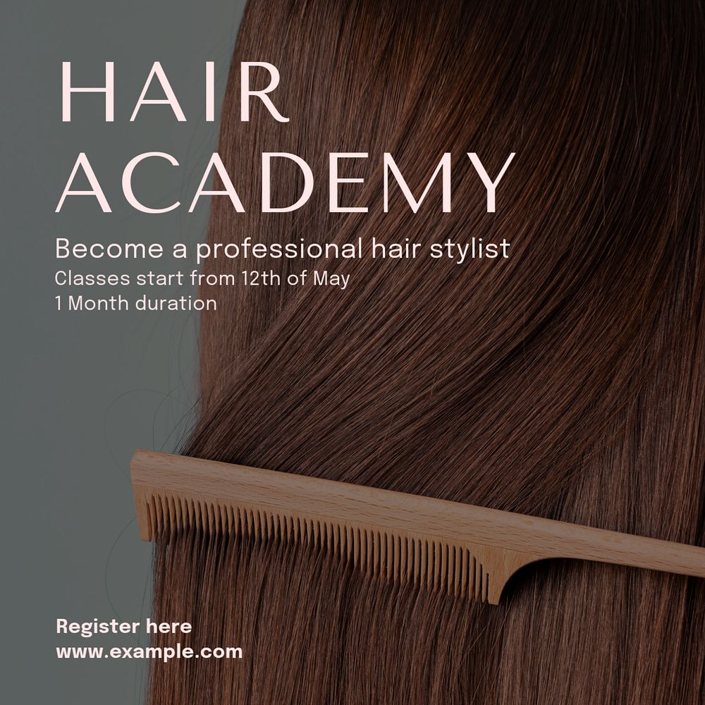 Hair academy Instagram post template, editable text