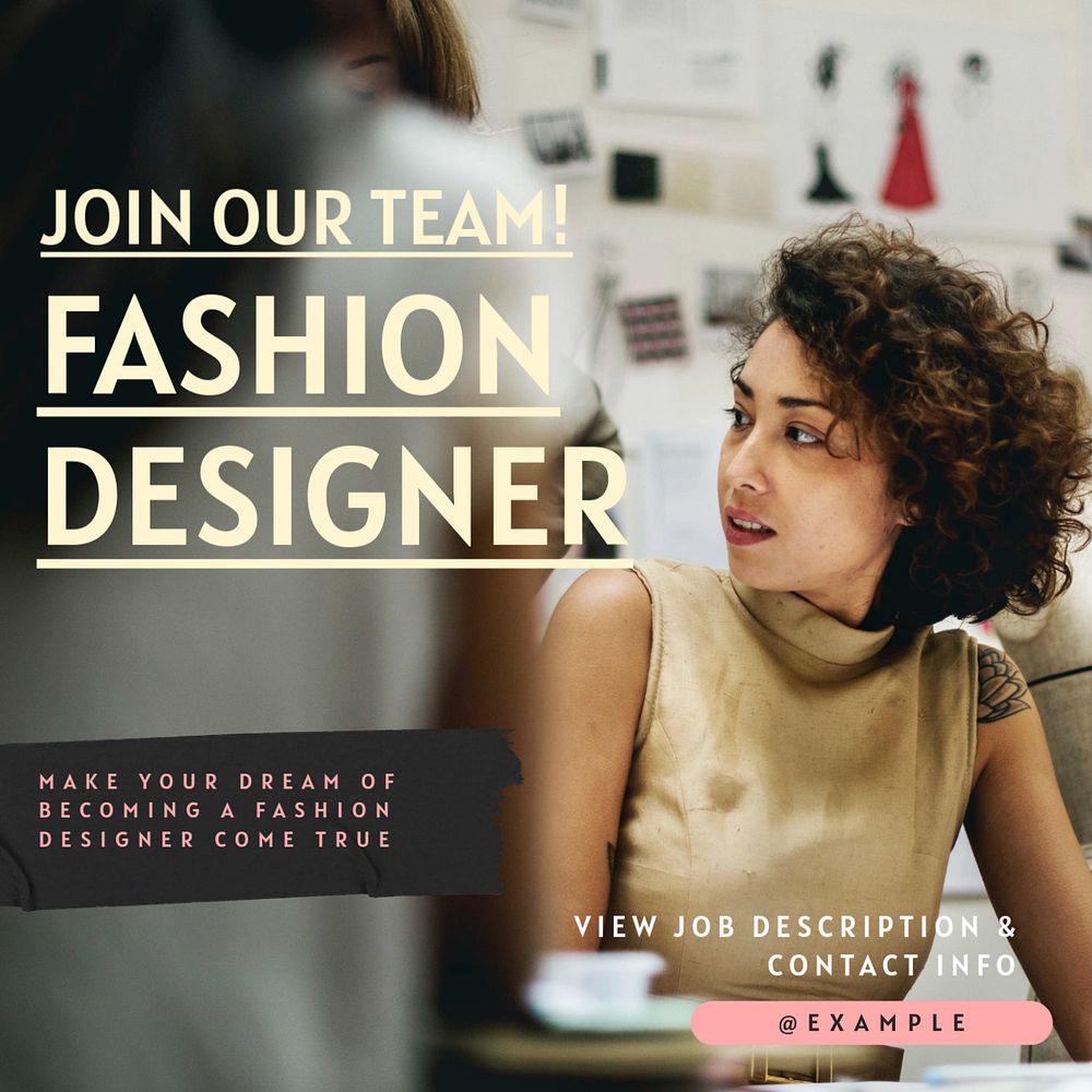 Fashion design course Instagram post template, editable text