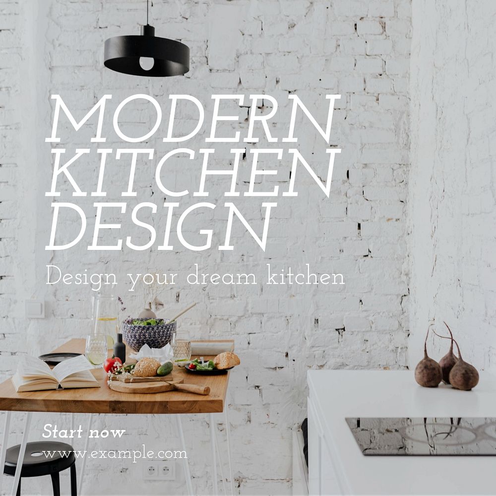 Modern kitchen design Instagram post template, editable text