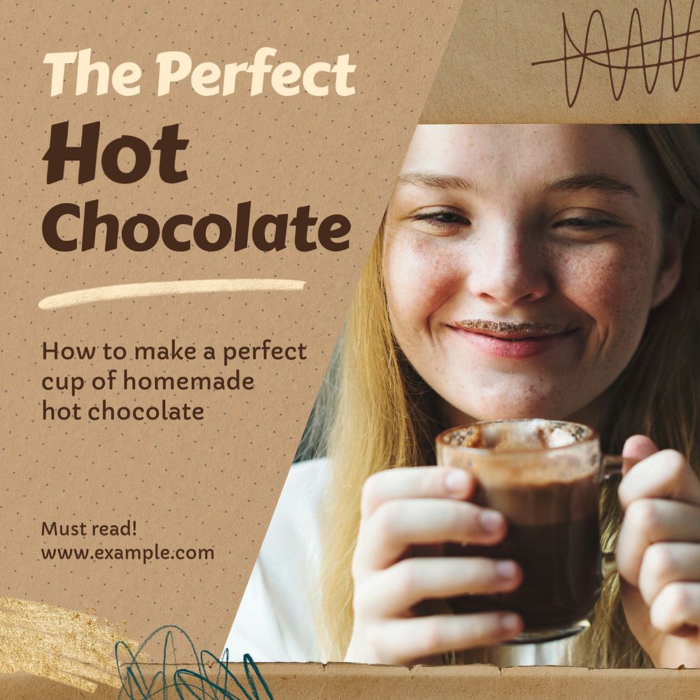 Hot chocolate Instagram post template, editable text