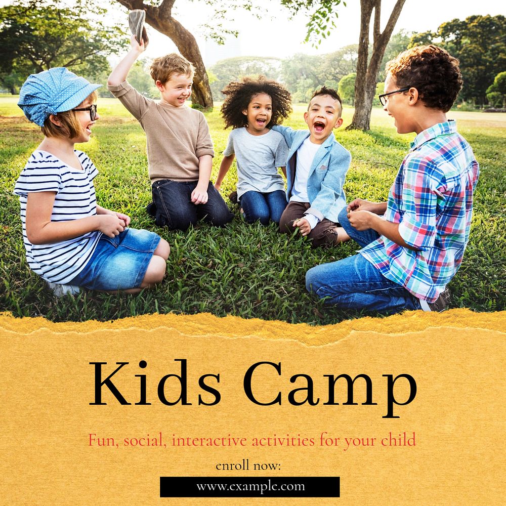 Kids camp Instagram post template, editable text
