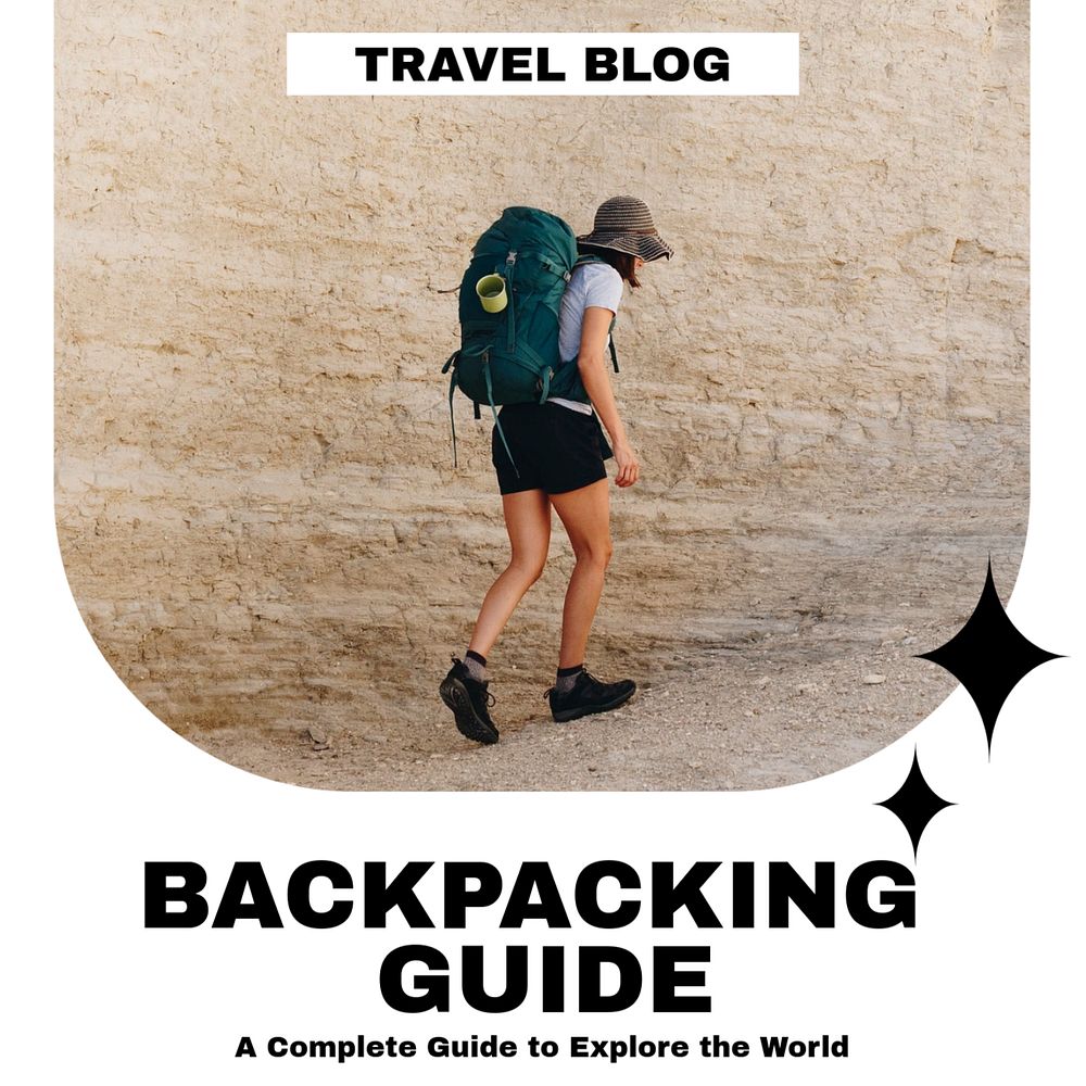 Backpacking guide Instagram post template, editable text