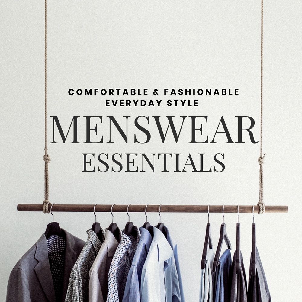 Men's wear essentials Instagram post template, editable text