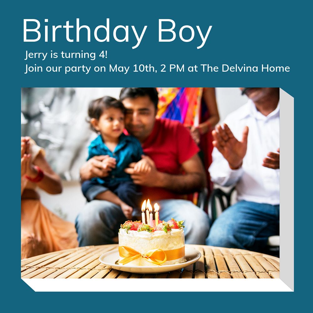 Birthday boy Instagram post template, editable text