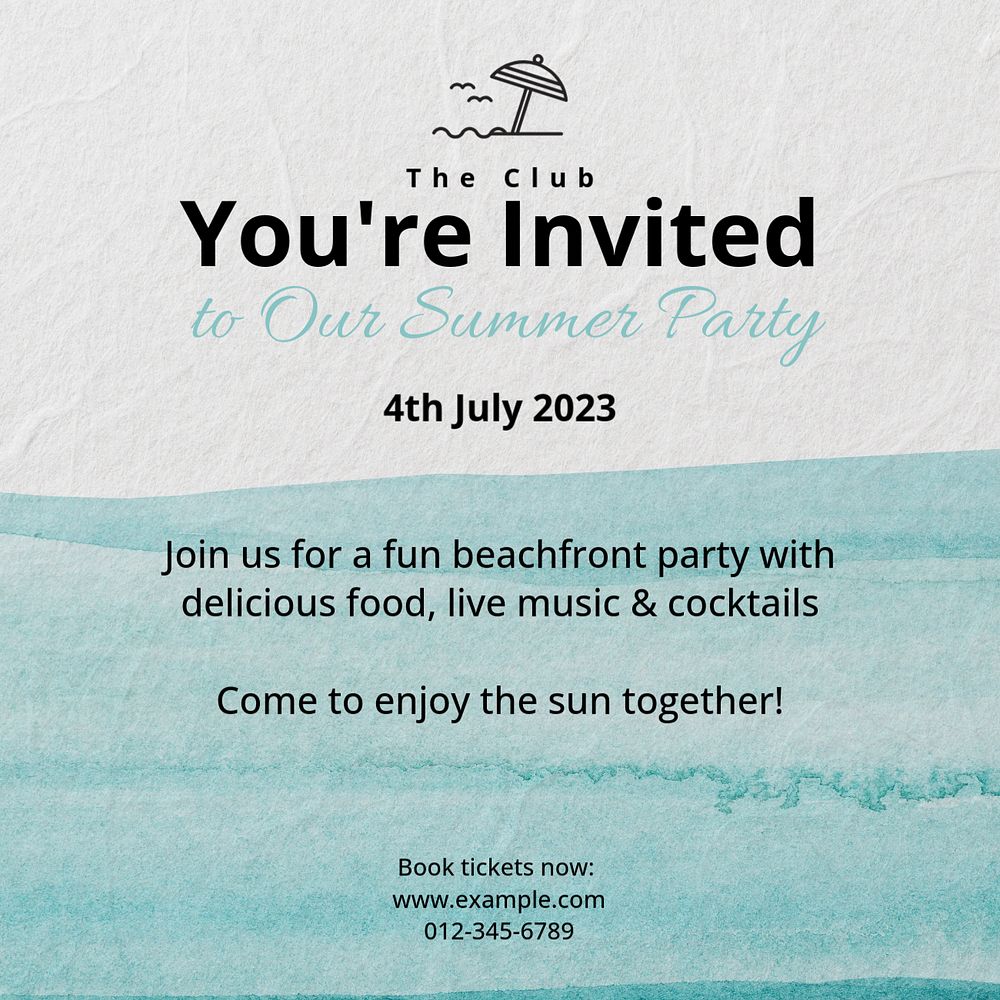 Summer party invitation Instagram post template, editable design