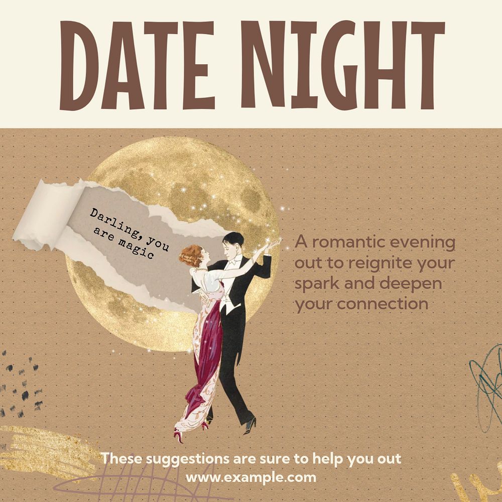 Date night Instagram post template, editable text