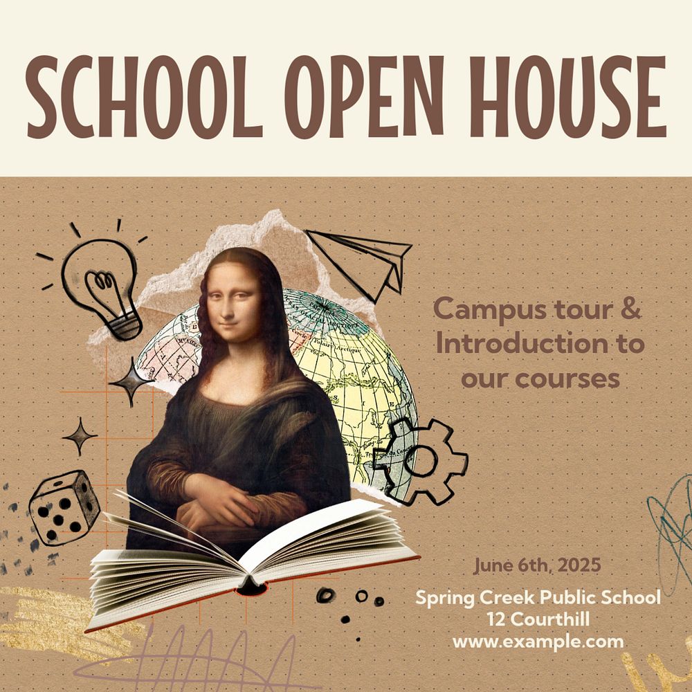 School open house Instagram post template, editable text