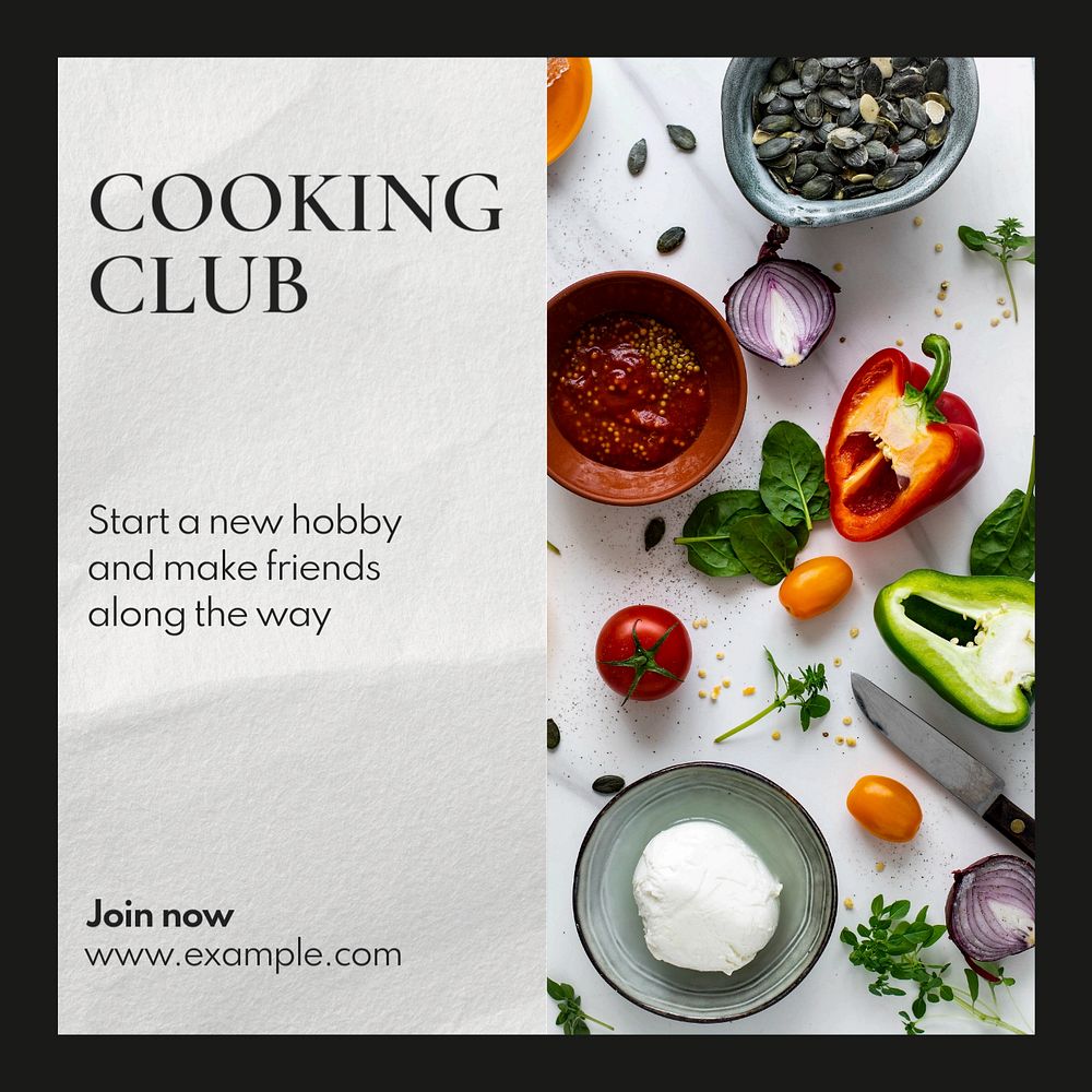 Cooking club Instagram post template, editable text