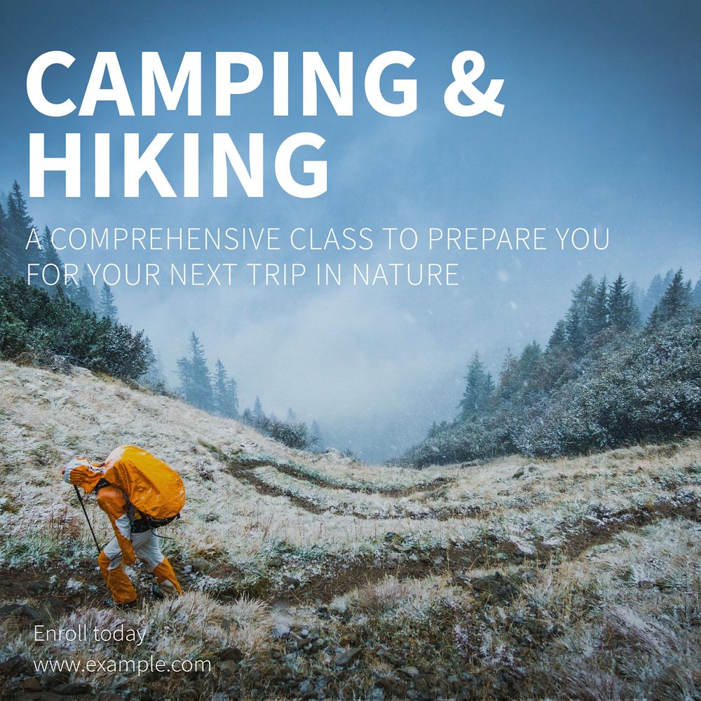 Hiking travel Instagram post template, editable text