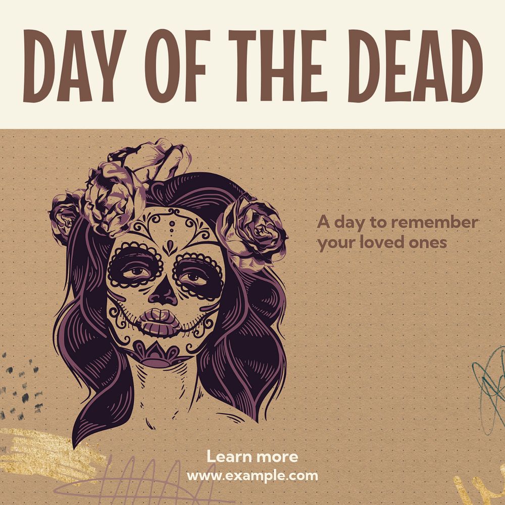 Day of the dead Instagram post template, editable text