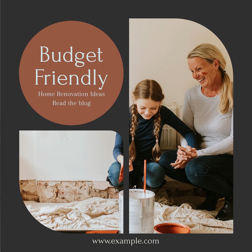 Budget friendly renovation Instagram post template, editable text