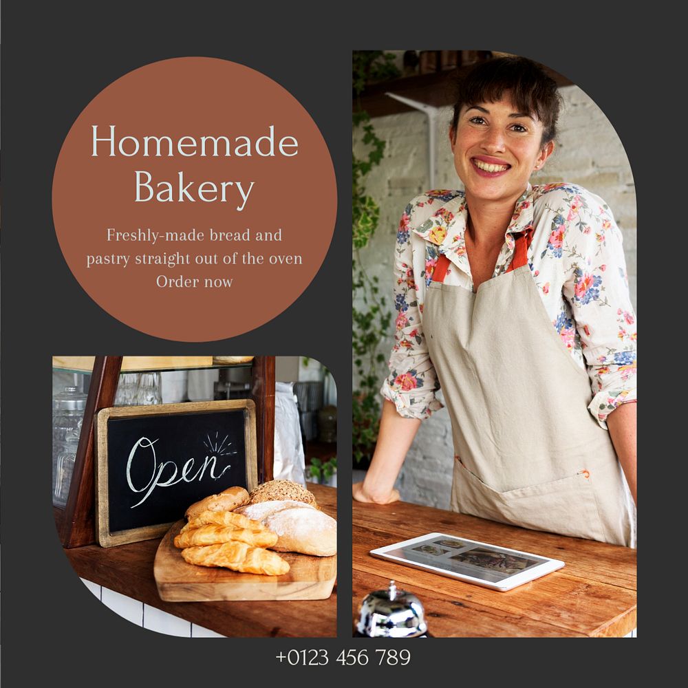 Homemade bakery Instagram post template, editable text