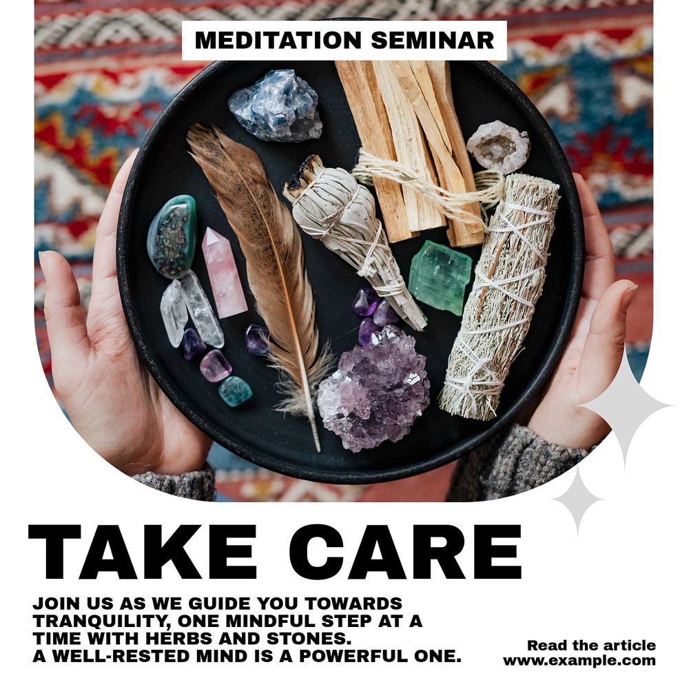 Meditation seminar Instagram post template, editable text