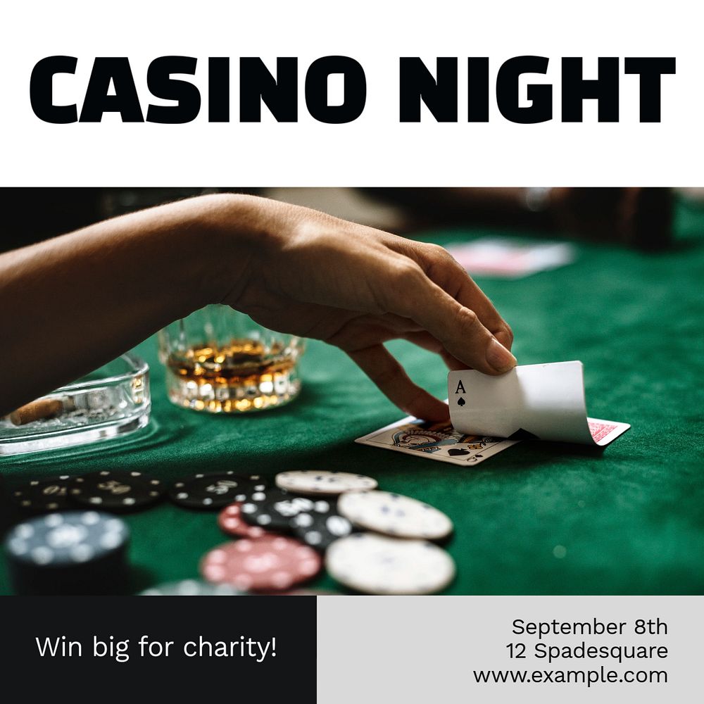 Charity casino night Instagram post template, editable text
