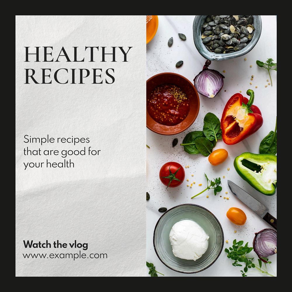 Healthy recipes Instagram post template, editable text