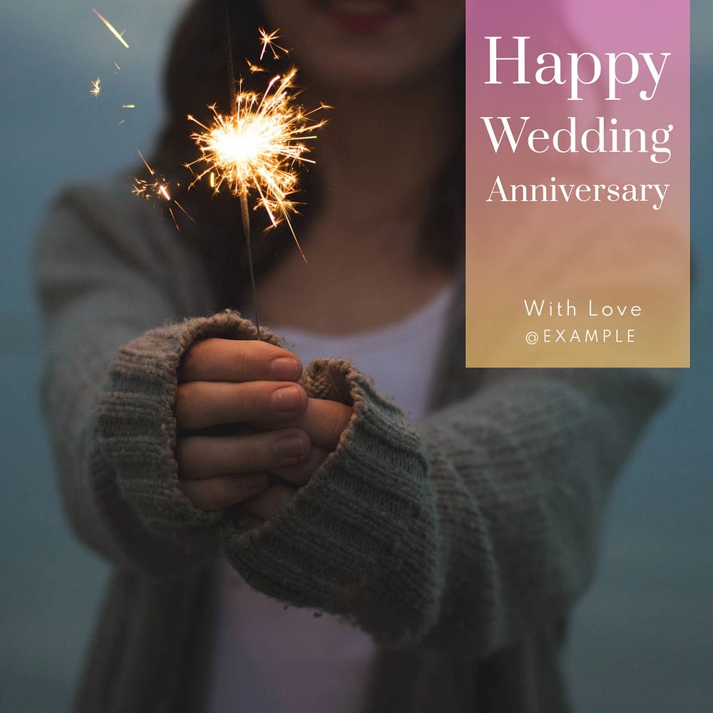 Happy wedding anniversary Instagram post template, editable text