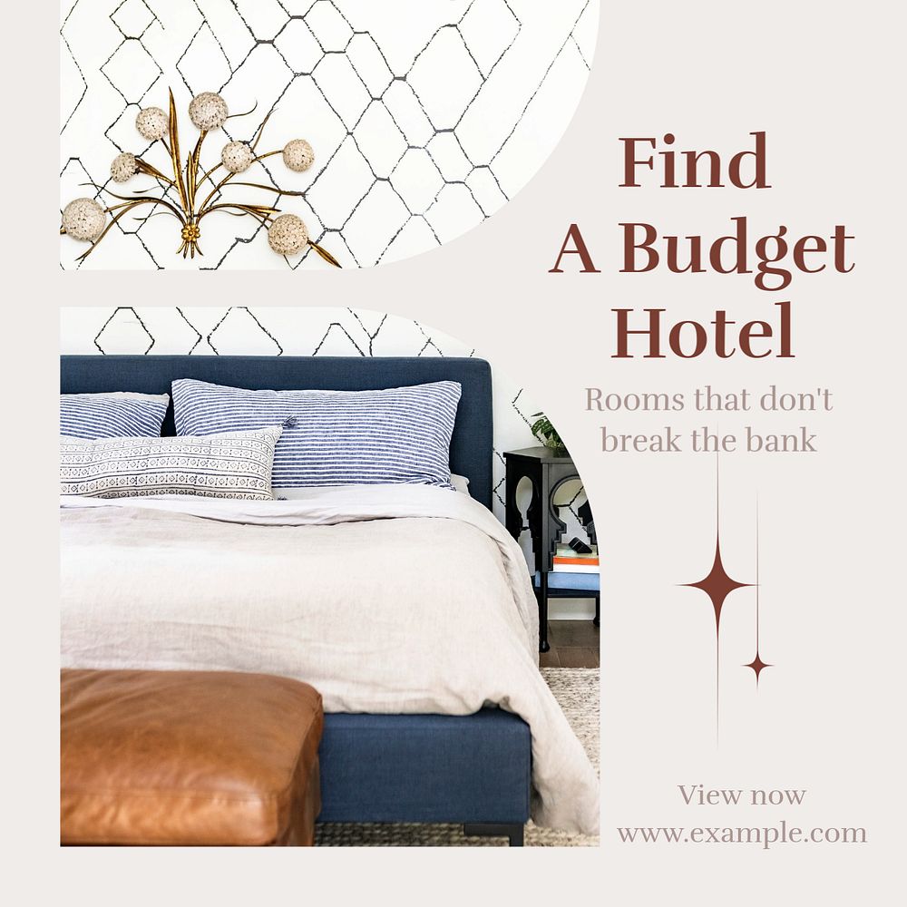 Budget hotels Instagram post template, editable text