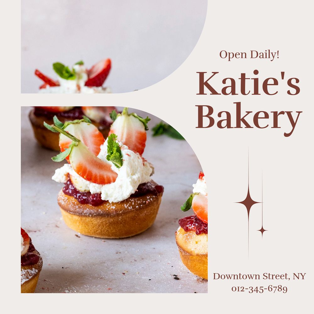 Bakery shop Instagram post template, editable text